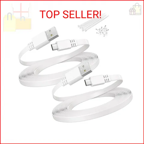 Itramax USB to Micro USB Extension Cable 10FT 2Pack,Flat Charging Power Extender