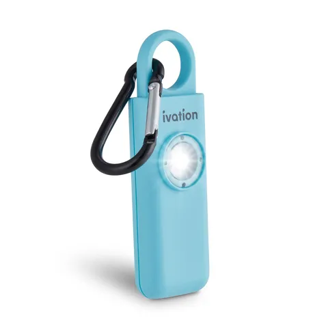Ivation Personal SOS Alarm Keychain, 125dB Siren & LED Strobe Light, Aqua Color