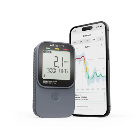 Airthings 325 Corentium Home 2 Smart Digital Radon Detector - 1 Pack, Black
