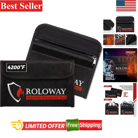 Fireproof Money Bag 5x8 Inches Water Resistant Travel Safe 2 Pack