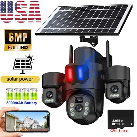 3 LEN Solar Battery Powered Wireless WiFi Outdoor Pan/Tilt Home Security Camera