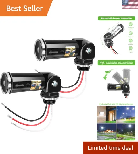Easy Install Dusk to Dawn Photo Cell Sensor - 2-Pack for Outdoor Safety Lighting