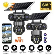 1/2X V380PRO 3Lens 6MP Solar Home Security Camera Outdoor Wifi Wireless PTZ CCTV