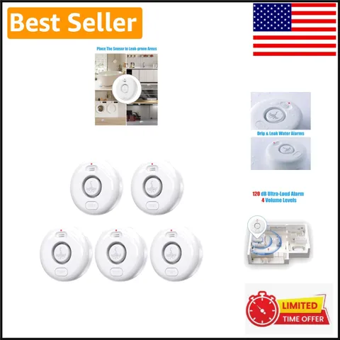 Battery-Powered Water Leak Alarms, 5 Pack | Sensitive 120dB Alert & Waterproof