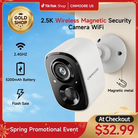 【Big SALES】CINMOORE Outdoor/Indoor Magnetic Wireless Camera 2.5K Free Install Sm