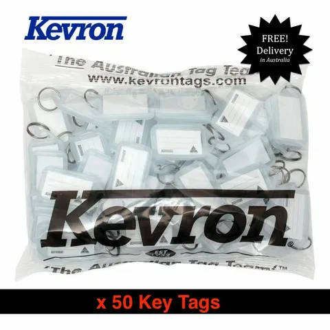 KEVRON KID-5 Bag Of 50 CLEAR Plastic Click Key Ring Tags-FREE POST- KID5CLR