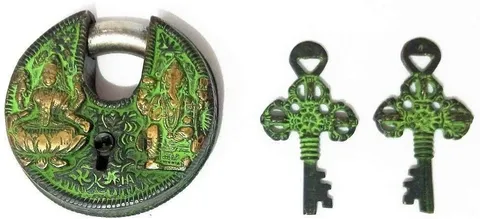 Handmade Rare Door Lock Handmade Brass Antique Lock with Laxmi Ganesha Idol 