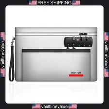 Hontom fireproof money bag 11x7 inch lockable fireproof safe pouch silver
