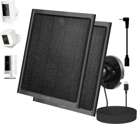 8W Solar Panel Charger USB-C For Battery Security Cameras IP65 Waterproof 2-Pack