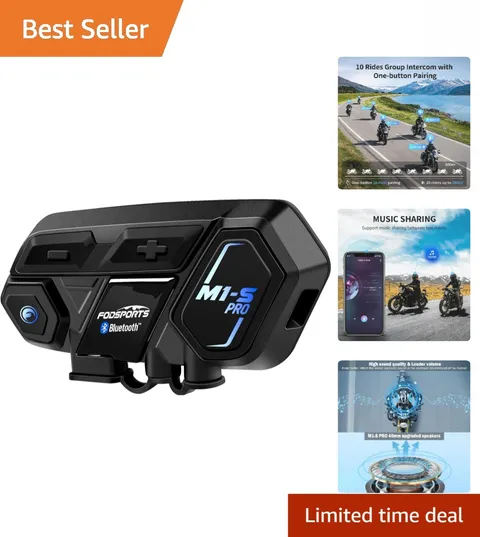 M1S Pro Bluetooth Motorcycle Intercom – 2000m Range, Music Sharing & 10 Riders