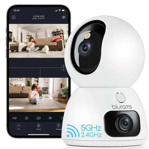 blurams 2K Dual-Lens Indoor Camera, 360° PTZ Pet Camera with Phone App, Split...