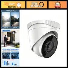 4MP POE IP Turret Camera, 120dB WDR, 100ft Night Vision, Motion Detection, IP67