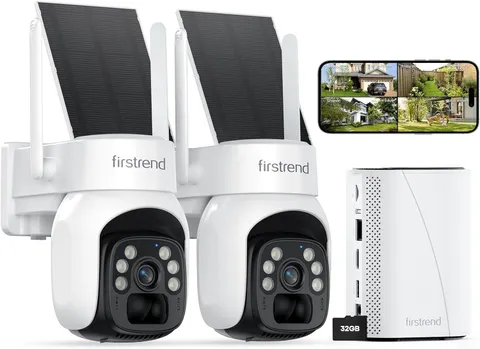 firstrend Solar Security Cameras Wireless Outdoor, 2K Color Night Vision, Human