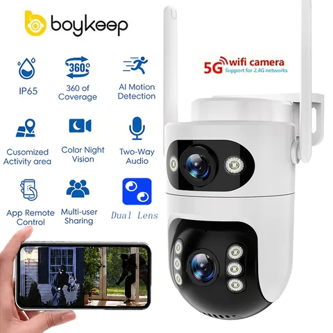 boykeep Outdoor Security Camera 5G Wireless WiFi Dual Lens Smart home PTZ