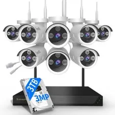 8PCS 3MP HD Cameras ,Wireless WiFi Security Camera systen 10CH NVR+3TB harddrive