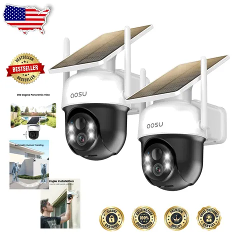 Outdoor Wireless Security Camera, 2K, Solar Powered, 360° View, Person Detection