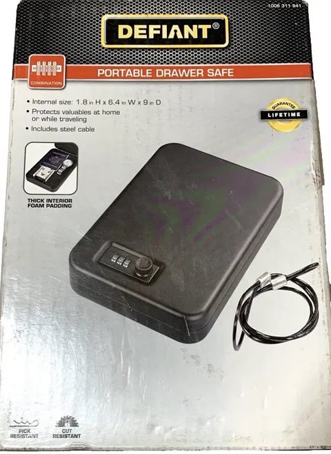 Defiant Portable Drawer Safe - Combo Lock - Steel Security Cable