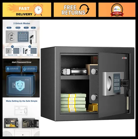 Home Security Safe Box, 0.6 Cu Ft Lock Box for Money, Jewelry, Documents & Guns,