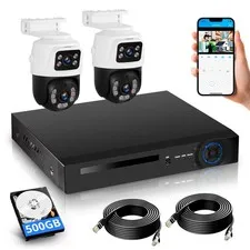 6MP POE Security Camera System w/ 2PCS PTZ Outdoor Home Security Cameras 8CH NVR
