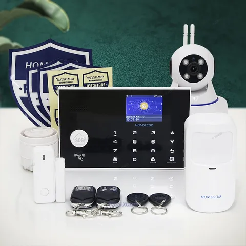 HOMSECUR Wireless&Wired 4G/GSM WIFI Burglar Alarm System+Wireless IP Camera