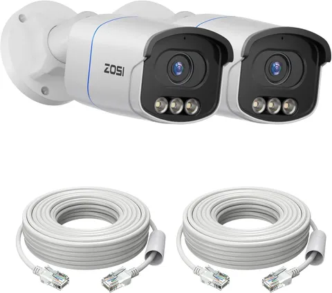 ZOSI 2PK C186 4K Add on PoE Security Camera with Cables Color Night Vision