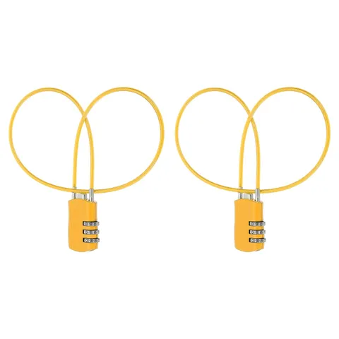 2 Pcs 3 Digit Luggage Cable Combination Lock with 20" Long Cable, Yellow