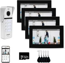 4-Unit 7-Inch Wired Video Intercom System, Touch Screen Apartment Door Entry Kit