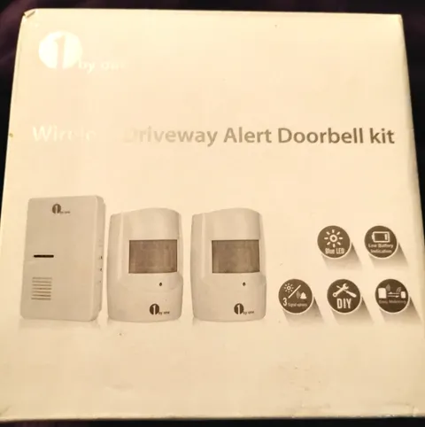 1byone Wireless Driveway Alert Doorbell Kit, LED, Motion Activated, 24ft range.