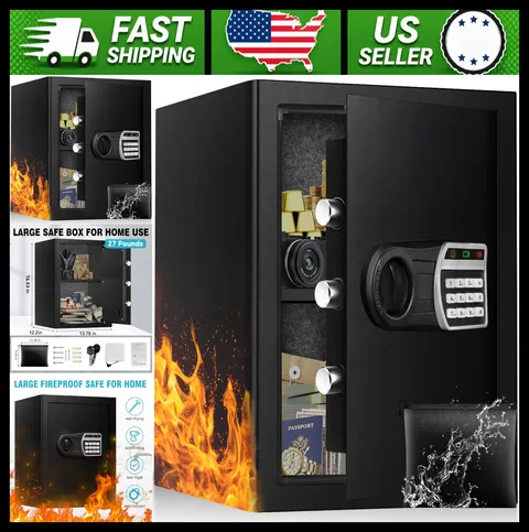 Home Digital Lock Safe Box with Alarm, LED Light & Fire Water Pouch