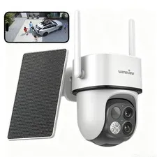 Wansview Wireless Solar Outdoor Security Camera 360°PTZ Dual-Cam Night Vision 2K