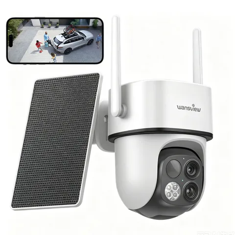 Wansview Wireless Solar Outdoor Security Camera 360°PTZ Dual-Cam Night Vision 2K