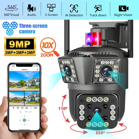 3 Lens 1080P WiFi IP Camera Wireless Outdoor 360° CCTV PTZ Home Security IR Cam