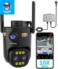 Triple-Lens Outdoor Security Camera Auto Zoom & Tracking,10X (Optical+Digital) Z