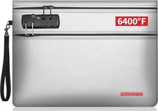 6400℉ Fireproof Document Bag with Lock,Dual-Zip Compartments Fireproof Money Bag
