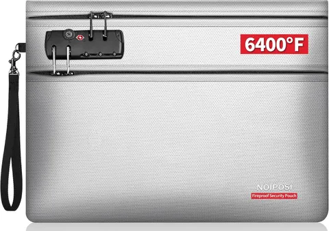 6400℉ Fireproof Document Bag with Lock,Dual-Zip Compartments Fireproof Money Bag