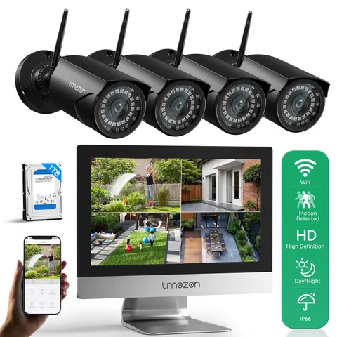 Wireless WiFi Camera Security System Outdoor 10CH 12'' Monitor NVR Night Vision