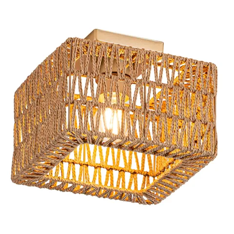 Rpzloila Rattan Ceiling Light, Gold Boho Light Fixture, 1-Light-Square,