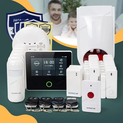 HOMSECUR Wireless WIFI 4G 2G LCD Burglar Intruder Alarm System+Red Flash Siren