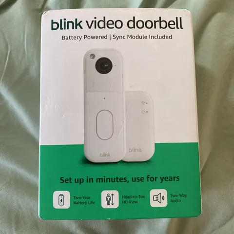Blink Video Doorbell System with Head-to-Toe HD View Sync Module Core, White NEW