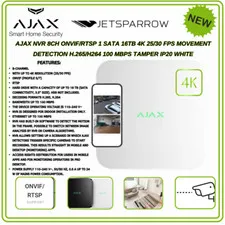 AJAX 8-Channel NVR, 4K Resolution, ONVIF (Profile S/T) White (NO HDD) 78268122WH