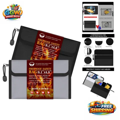 2-Pack Fireproof Waterproof Small Money Bag - 8.1" × 4.8" Safe Document Storage
