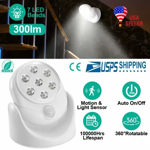 LED Motion Light Adjustable Spotlight Sensor Outdoor Indoor Cordless Patio Lamp