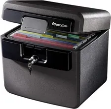 Elegant Black Fireproof Waterproof Safe, Secure File Box with Key Lock - HD4100