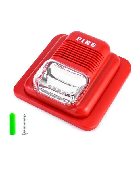 QWORK Fire Alarm, 12 / 24V DC Wired Sound and Light Alarm 1 Pack, red 