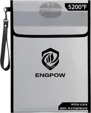 ENGPOW Fireproof Document Bag with Lock (5200℉),15”x 11” With Lock, Silver