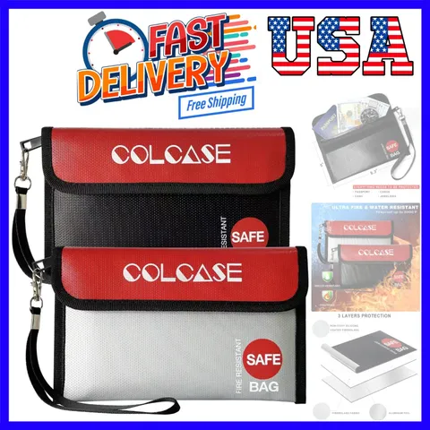 Fireproof Money Bag8.3x5 inches, 2 Pack Fireproof and Waterproof Cash Bag wit...