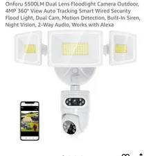 Onforu Dual Lens Floodlight Camera Outdoor 5500LM, 4MP 360°View Auto Tracking