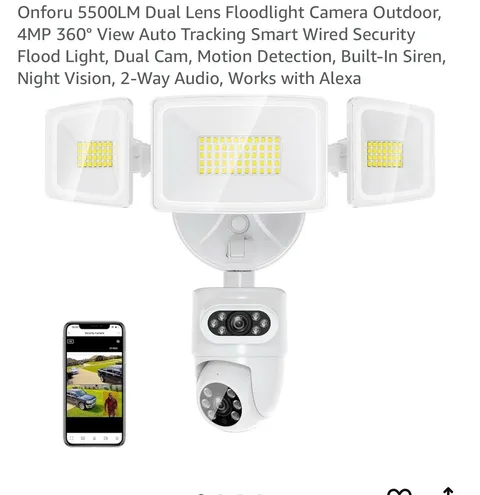 Onforu Dual Lens Floodlight Camera Outdoor 5500LM, 4MP 360°View Auto Tracking