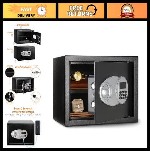 Steel Security Safe with Electronic Keypad - Lock Box for Secure Document Storag