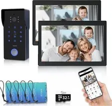 10" Touch Screen Video Doorbell Intercom for 2 Apartments,Wired System with 1086